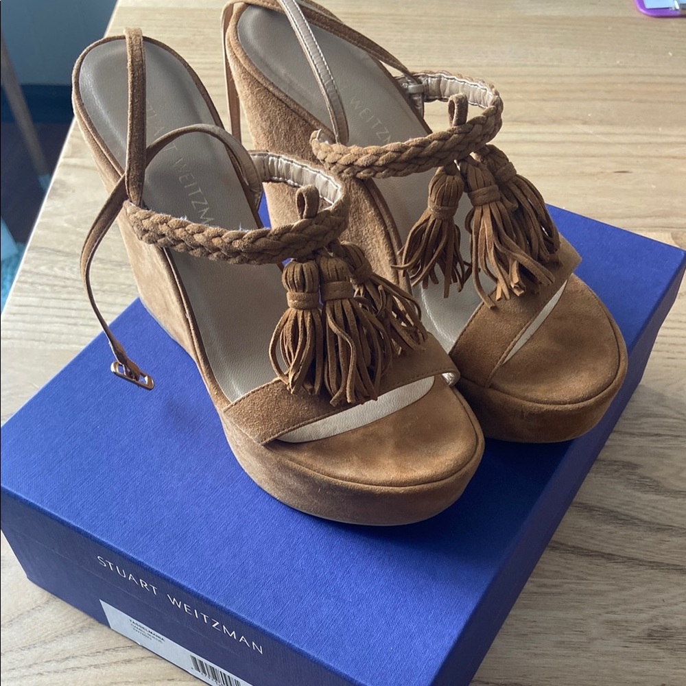 Stuart Weitzman Brown Suede Platform Sandals